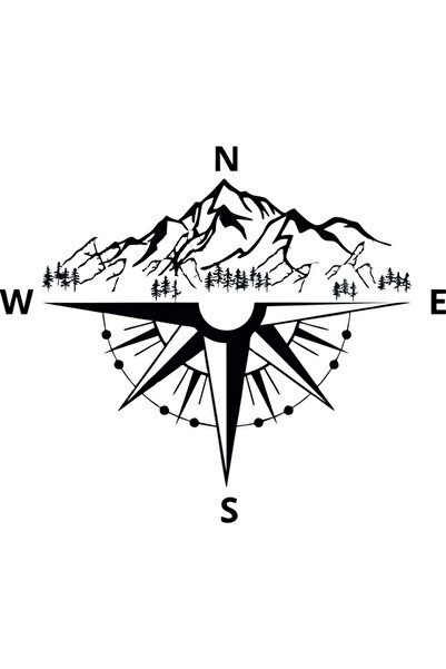 TSC ملصق عربة سكنية بتصميم بوصلة الجبل مقاس 30 سم باللون الأسود