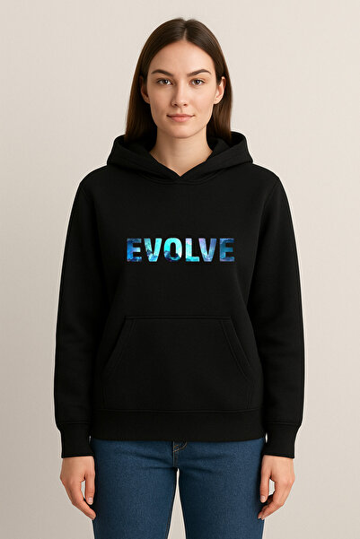 MODA سويت شيرت بقلنسوة مطبوع عليه Evolve (خيطين)