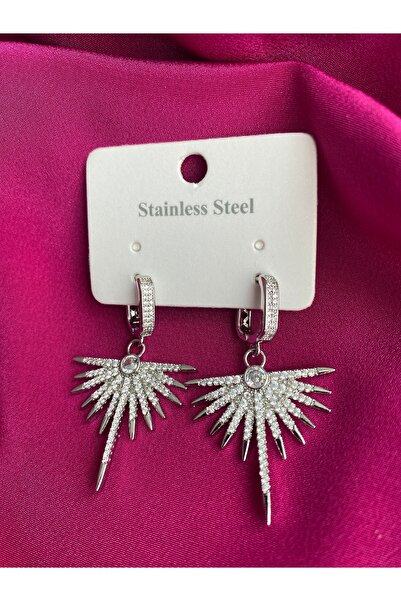 Fashion'S Yıldız Motifli Gümüş Renkli Taşlı Bijuteri Küpe