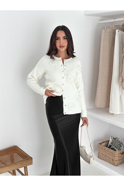 sportiness Floral Patterned Buttoned Knitwear Cardigan