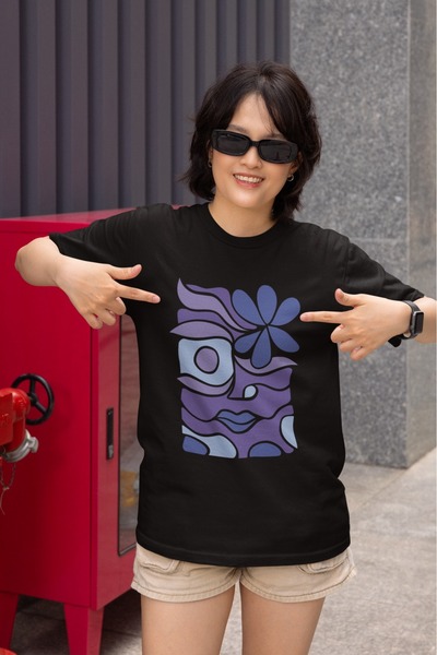 ArtYus تي شيرت بناتي/نسائي بطباعة نقل أرجوانية اللون، برقبة دائرية وأكمام قصيرة