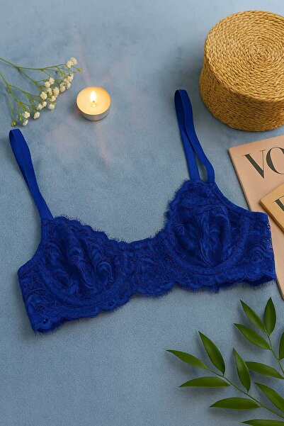 İntive Lingerie Елегантний блакитний мереживний прозорий бюстгальтер і танга