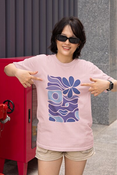 ArtYus تي شيرت بناتي/نسائي بطباعة نقل أرجوانية اللون، برقبة دائرية وأكمام قصيرة