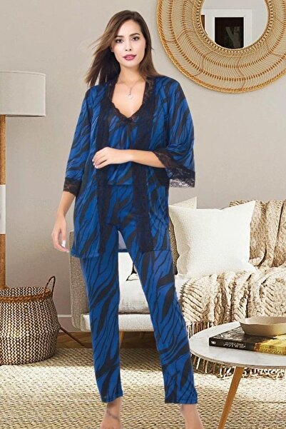 Viselya Μαύρο Σετ Πιτζάμες Δαντέλα τεμαχίων σε Ναυτικό Μπλε και Μαύρο