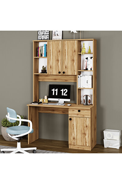 Kalender Dekor Nehir Çekmeceli Dolaplı Raflı Çalışma Masası Bilgisayar Masası