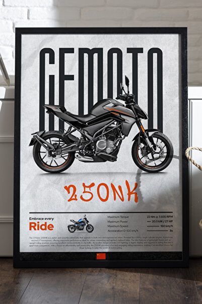 Duvarda CFMOTO 250 NK crni poster sa drvenim okvirom, dekorativna zidna slika...
