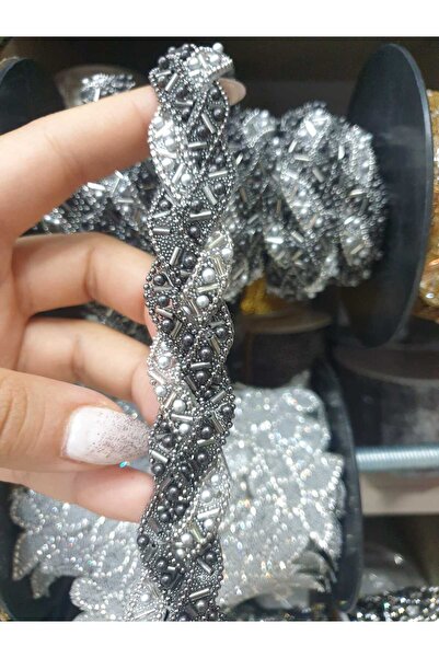 ESRA ŞELEM Iron-On Two-Color Bead Detailed Decorative Ribbon Accessory Applique