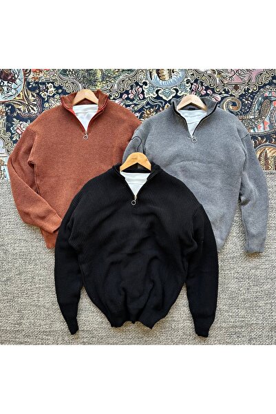 tiggirmoda 3 Pieces Half Zippered Thessaloniki Knitwear Sweater