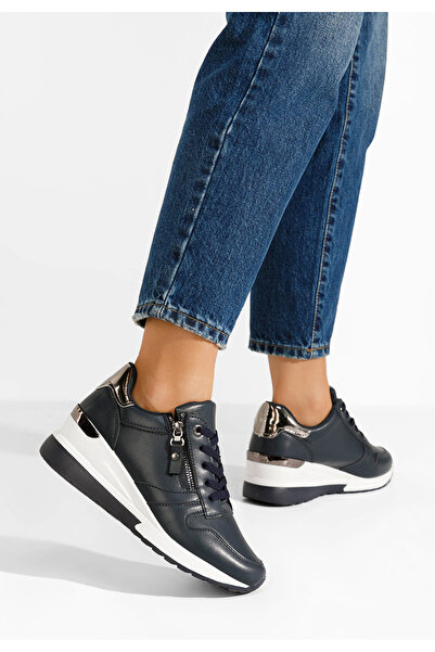 B T Shoes Tmavě modré dámské tenisky na klínku Rafina