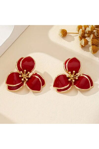 Tudivanyu Aksesuar Vintage Red Flower Earrings