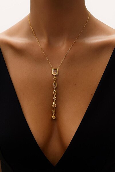 stainless steell Çelik Paslanmaz 316L- Zarif Tasarım Zirkon Taşlı Y Kolye