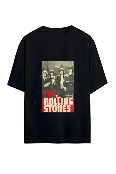 GraffTee تي شيرت قطني كبير الحجم للجنسين من رولينج ستونز