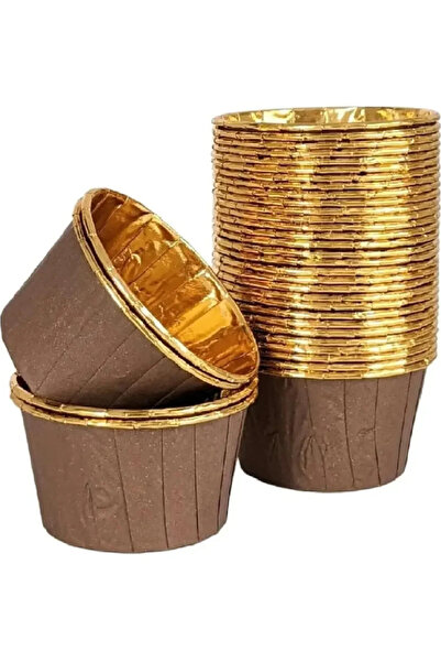 BAL10 DÜNYASI Metallic Brown Gold Color Muffin Cupcake Cake Mold Set of 25