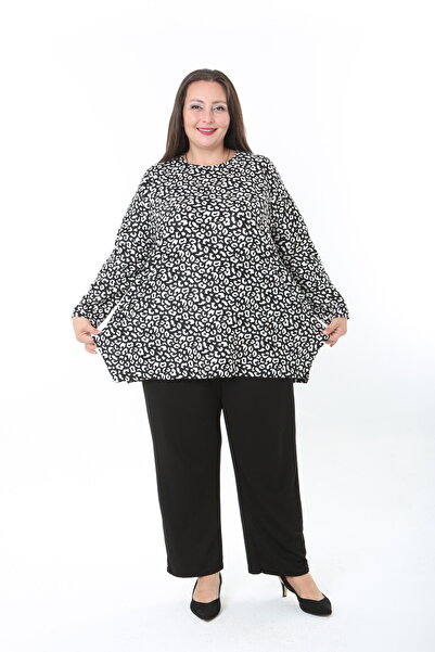 XL Modam Women's Wool Viscose Lycra Fabric Patterned Large Size Tunic