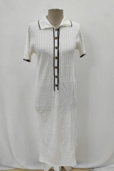 Mossta Short Sleeve Buttoned Knitwear Dress - White
