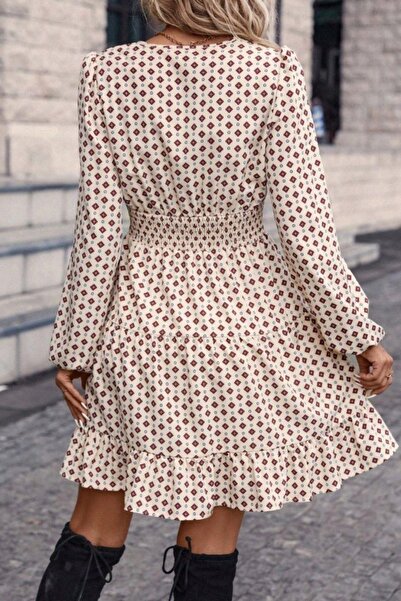 Mossta Κοντό φόρεμα με διπλό λαιμόκοψη - Μπεζ