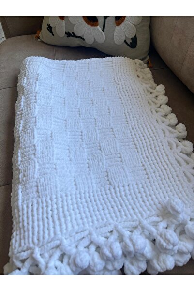 HAZEM En Güzel ve En Anlamlı Hediye &Çeyiz Kadife İp Örgü Bebek Battaniyesi – El Yapımı – 113x112 cm