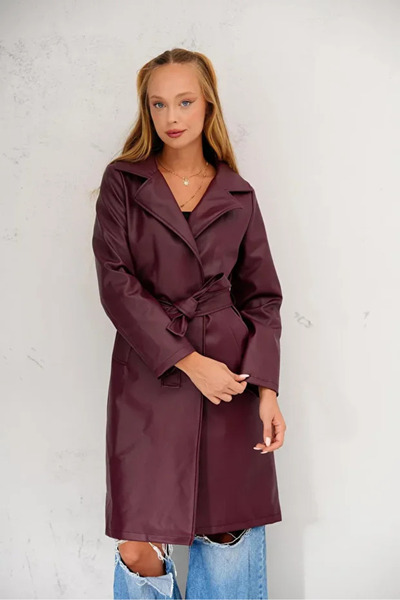 Velista Women's Lined Belted Leather Trench Coat
