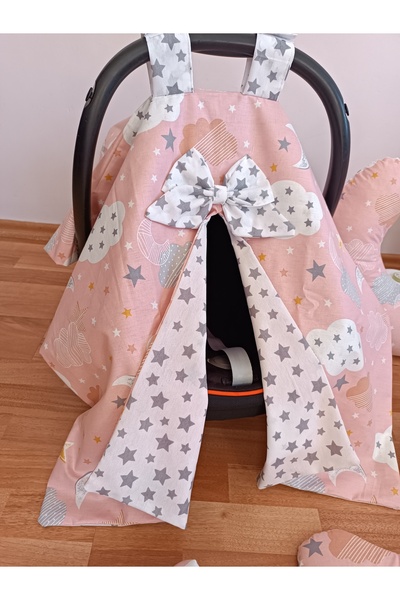 SARIYILDIZ BABYNEST Pembe Bulutlu Kare Yataklı 10 Parça Babynest Seti