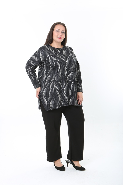 XL Modam Women's Wool Viscose Lycra Fabric Patterned Large Size Tunic