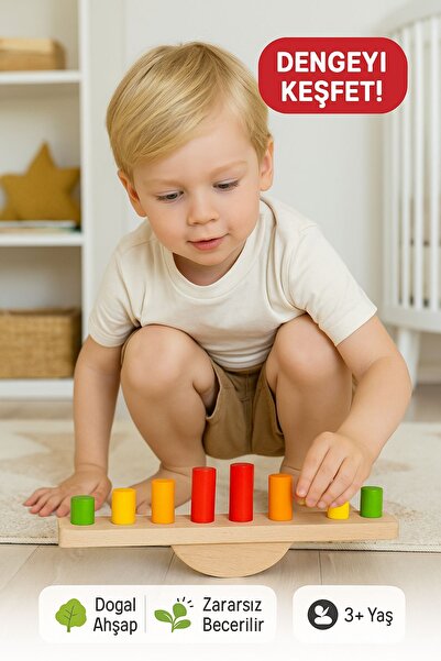 TOYFEST Wooden Balance Tower – Educational Motor Skill and Coordination Game with Colored Cylinders