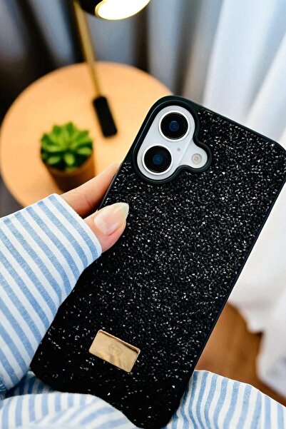 KVK PRİVACY Apple iPhone 17 Uyumlu – Siyah Taşlı Işıltılı Yumuşak Silikon Kıl...