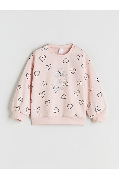 LC Waikiki Crew Neck Heart Printed Girl's Sweatshirt