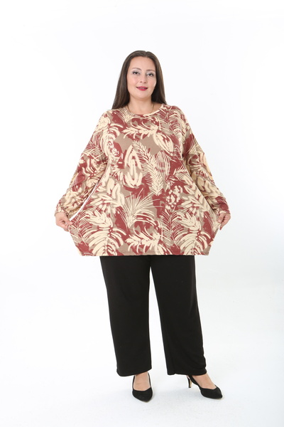 XL Modam Women's Wool Viscose Lycra Fabric Patterned Large Size Tunic