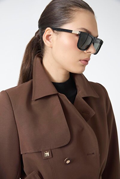 Zühre Gömlek Yaka Kuşaklı Kahve Trençkot 13751