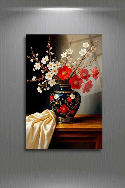 HMDS CONCEPT Tablou din sticlă cu flori roșii și albe 362