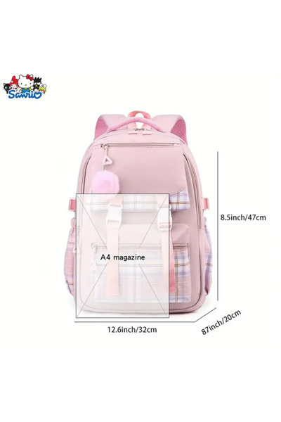 BABUN Geantă mare de școală cu pompon Kuromi Cinnamoroll, rucsac de școală pentru fete Kuromi