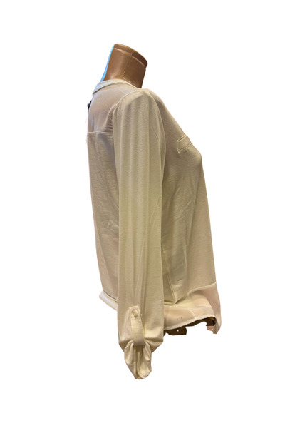 Miss Bluebelle Ekru Gizli Düğmeli Katlanabilir Kollu Şifon Detaylı Pamuklu Bluz & Hırka & Gömlek