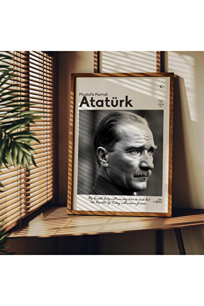 woodhomeworks Pictură decorativă pentru birou dintr-o singură piesă Mustafa Kemal Ataturk