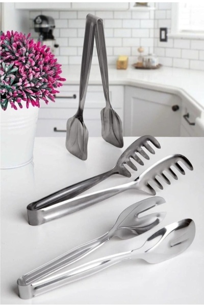 abnturk Ultra Lüks Paslanmaz Çelik Maşa Seti 3'lü Mutfak Malzemeleri Yemek Se...