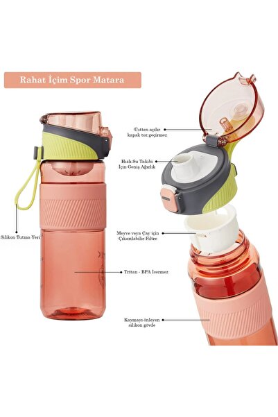 tüftürük Vagon Life Tkk 550ml Water Bottle with Strap, Strainer and Lockable Lid, Without Straw