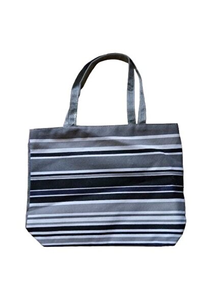 OEM Geanta dama de plaja, alb/negru, 42x31 cm