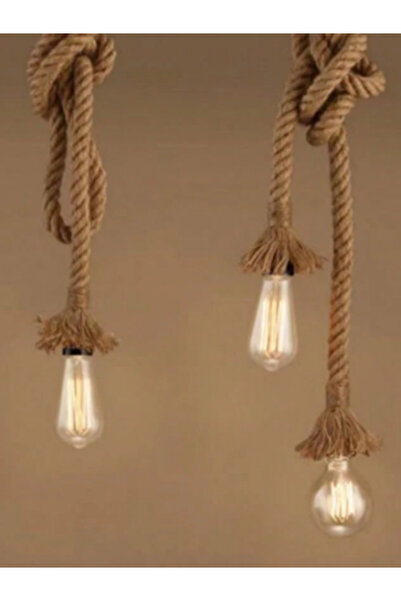 FurWooden Tekli Edison Ampul Uyumlu Otantik Jüt Halat Sarkıt Aydınlatma, Doğa...