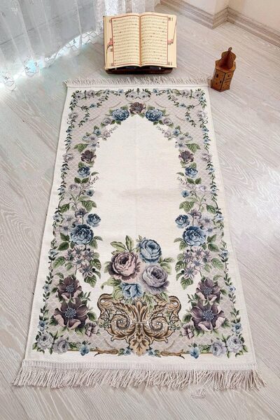 MUSK STORE Luxury Quilted Chenille Fabric Prayer Rug 115X66 Cm. 800g. Cream