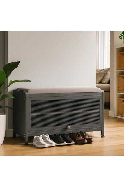 private house Practical storage shelf with comfortable seating - modern gray color (100*32*45 cm)