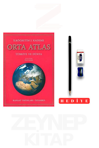 Kanaat Yayınları İlköğretim İçin 2.Kademe Orta Atlas (Kalem Seti Hediyeli)