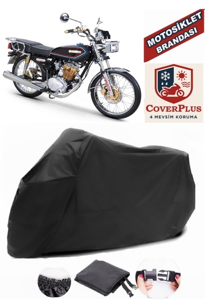 CoverPlus Siyah Kuba CG 100/KM125-6 Motorsiklet Brandası,Motor Örtüsü Bağlantı Tokalı Premium Kalite