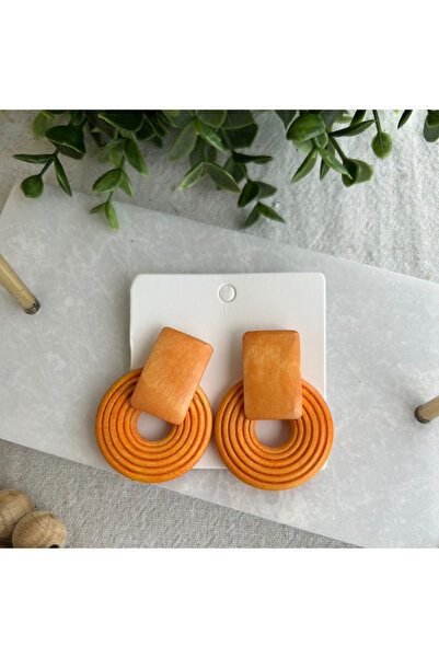 Trevi Accessories Turuncu Daire Ahşap Küpe