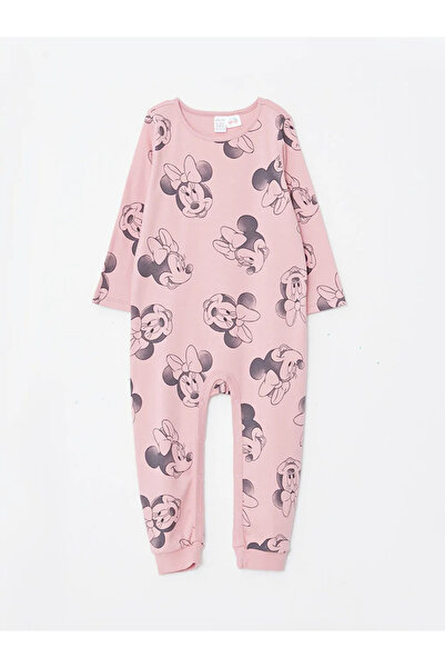 LC Waikiki LCW babyPembe Bisiklet Yaka Uzun Kollu Minnie Mouse Baskılı Kız Bebek Tulum 2'li