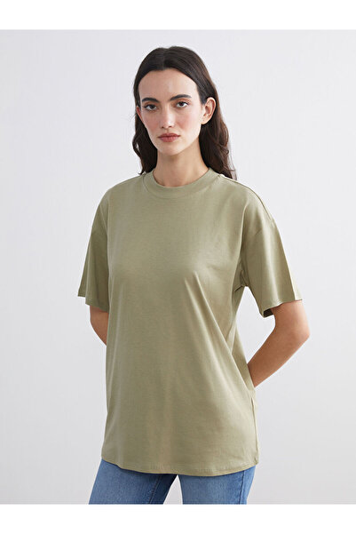 LC Waikiki Khaki Stand Collar Women's T-Shirt