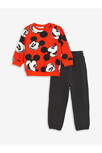 LC Waikiki LCW babyTuruncu Bisiklet Yaka Mickey Mouse Baskılı Erkek Bebek Sweatshirt Ve Eşofman Alt