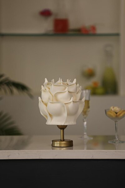 Maison Avf Krem Eva Gül Tasarım Kablosuz Şarjlı Masa Lambası - Alt Eskitme Gold