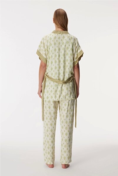 Eng Anıl 11421 Green 3-Piece Dressing Gown, Tank Top and Pants Women's Pajama Set