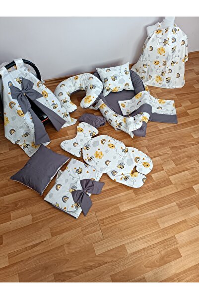 SARIYILDIZ BABYNEST Arılı Antrasit Oval Yataklı 10 Parça Babynest Seti