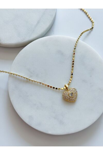 CHARMLUCKY ÇELİK TAŞLI KALP DÖRTGEN ZİNCİR KOLYE