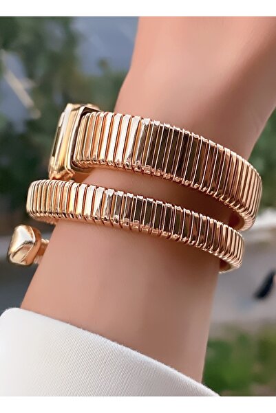 Merand Gold Color White Dial Snake Watch, Wrap Around Watch, Women's Wristwatch